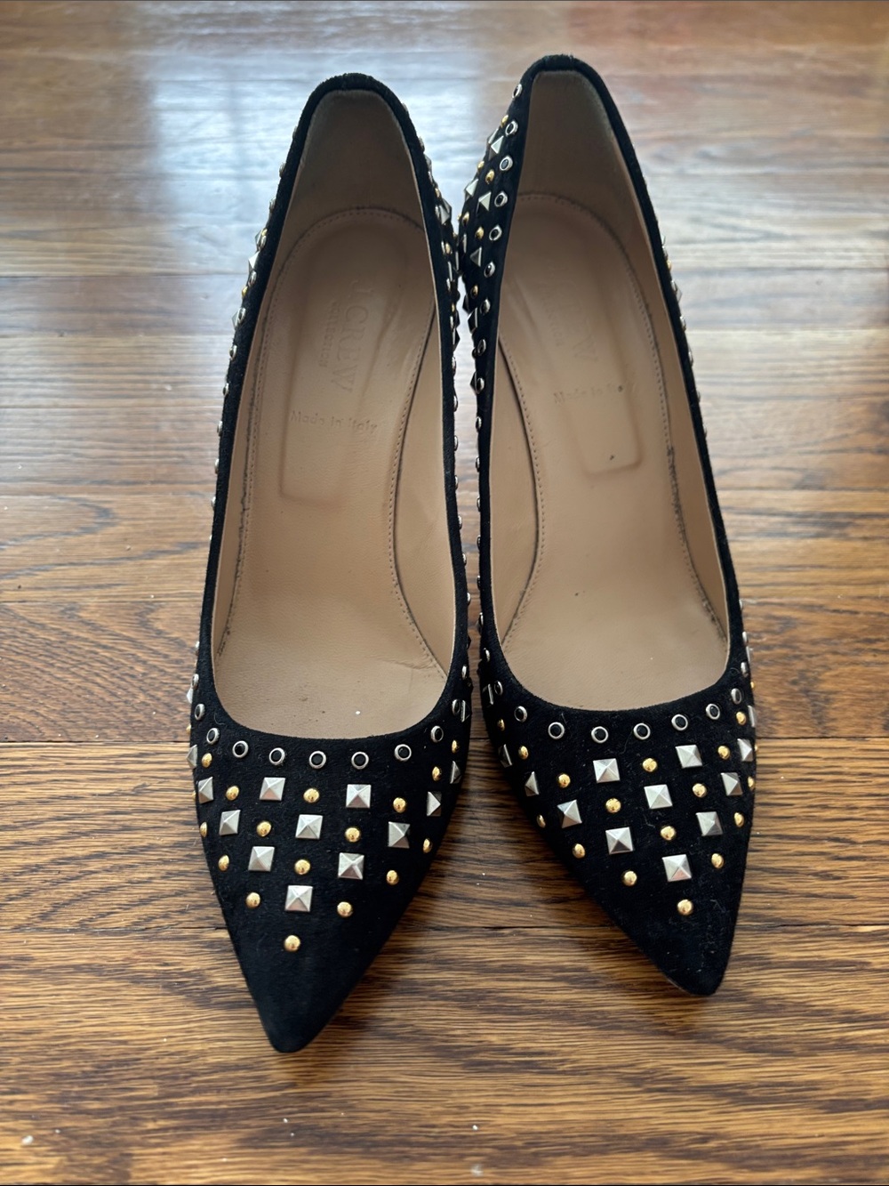 J. Crew Collection  Black Suede Studded Pointed-Toe Pumps